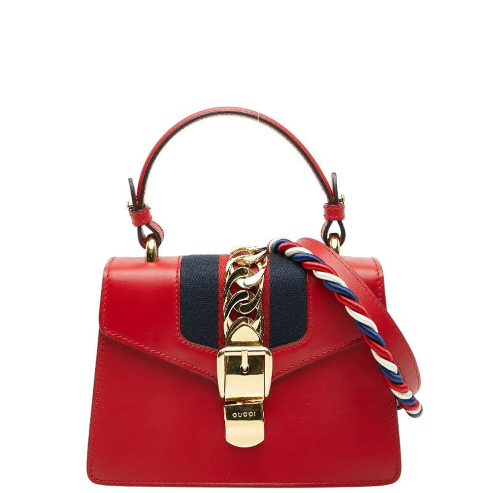 Gucci Sylvie 2way Shoulder Bag Red Multicolor Leather